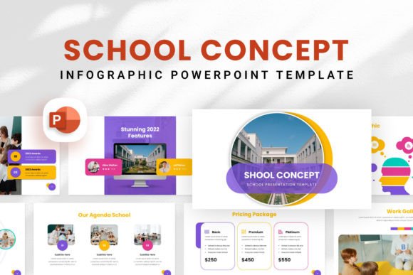 Modern School Concept PowerPoint Template for Professional Pitch Decks